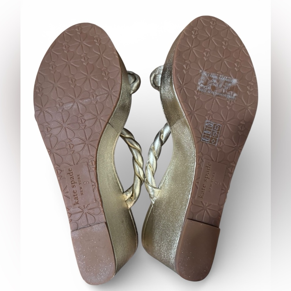 Kate Spade Nina Metallic Leather Slip On Wedge Platform Sandals Gold Size 9 - Picture 4 of 8